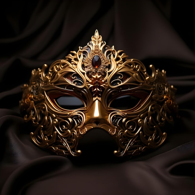 Maschera veneziana d'oro decorata con ricchi disegni decorativi