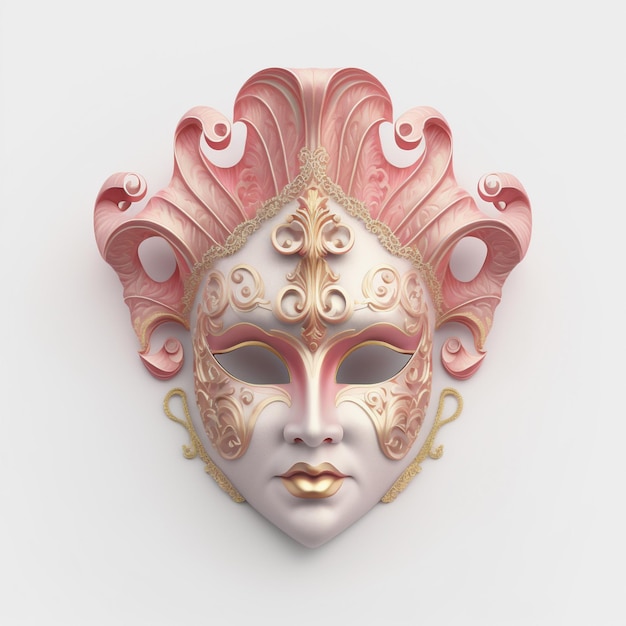 Maschera veneziana di carnevale colore rosa pastello isolato