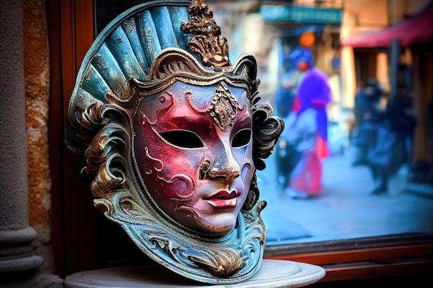 Maschera veneziana sulla strada di Venezia Generative AI