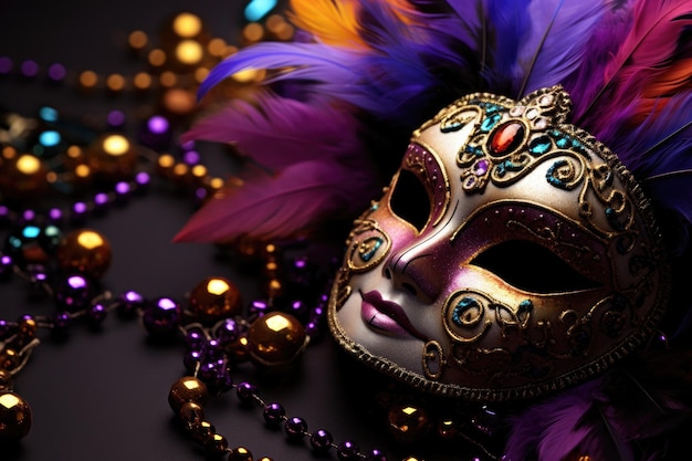 Mascherata di carnevale veneziano maschera femminile piume teatrali