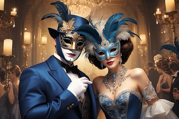 Mascherata Eleganza Ballo di Capodanno con maschere e costumi