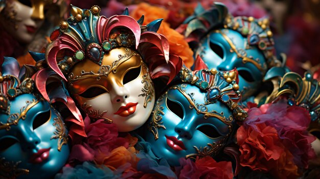 Maschere colorate di carnevale in una festa tradizionale a
