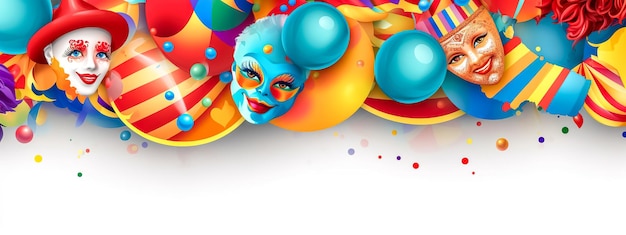 Maschere colorate e decorazioni di carnevale fantasy per banner celebrativo con spazio per la copia AI generativa