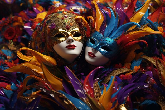Maschere di mascherata vibranti in un mare di colori