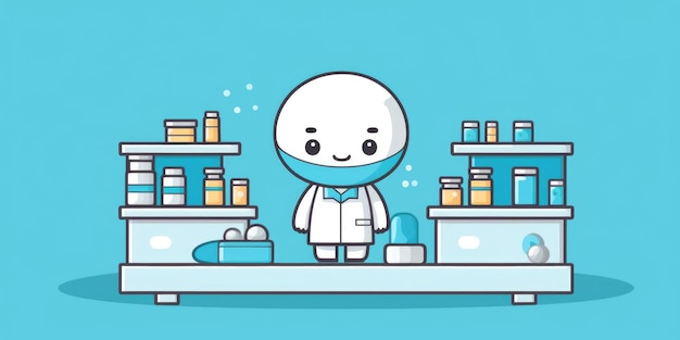 Mascotte del farmacista per una line art del logo aziendale IA generativa