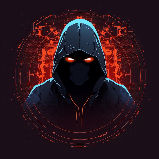 mascotte del logo degli hacker con cappuccio
