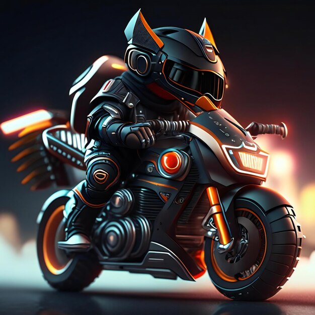 Mascotte del motociclista su una motocicletta futuristica IA generativa