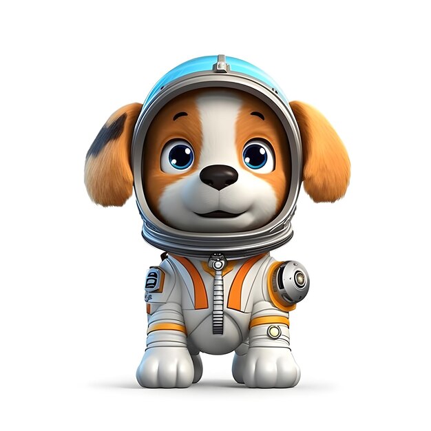 Mascotte di cane carino 3D che indossa il costume da astronauta