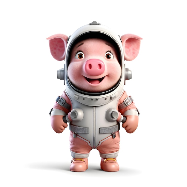 Mascotte di maiale carino 3D che indossa il costume da astronauta