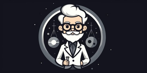 Mascotte scienziato per una line art del logo aziendale IA generativa