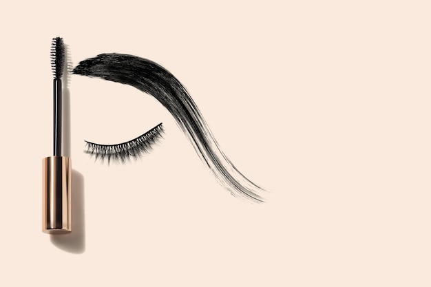 Maskara untuk bulu mata dengan kuas dan botol tabung riasan kosmetik untuk branding mockup produk
