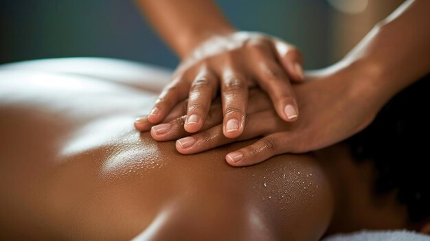 Massaggio spa e trattamento della schiena per il rilassamento e la tranquillità Sessione di kinesiterapia Closeup
