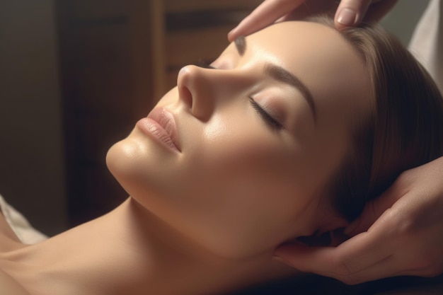 Massaggio viso per donna nel salone spa Trattamento di bellezza viso AI generativa