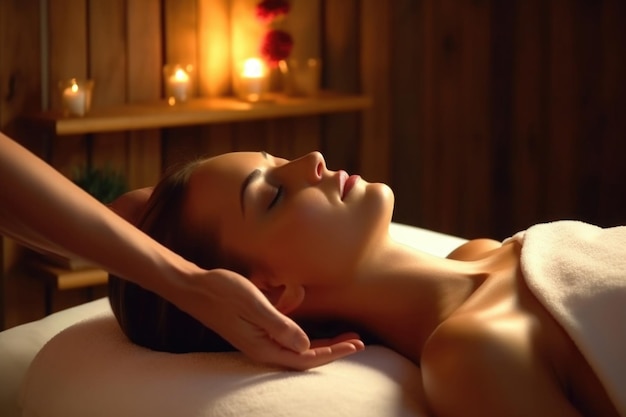 Massaggio viso per donna nel salone spa Trattamento di bellezza viso AI generativa
