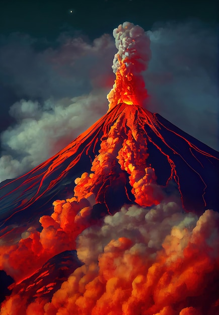 Massive Volcano Eruption Un grande vulcano che erutta lava calda e gas nell'atmosfera