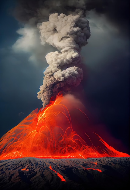 Massive Volcano Eruption Un grande vulcano che erutta lava calda e gas nell'atmosfera