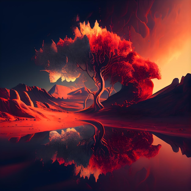 Masterizzazione di alberi nel deserto illustrazione 3d Immagini generate al computer