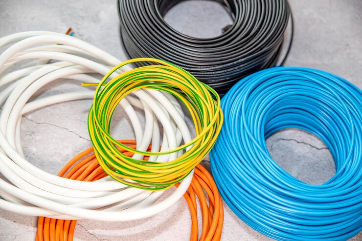 Matasse di filo elettrico colorato