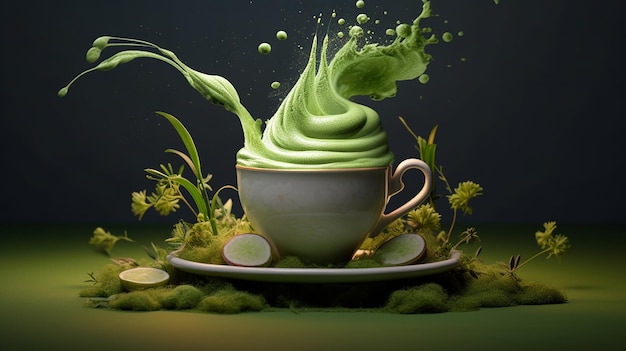 Matcha green tea latte spruzzato