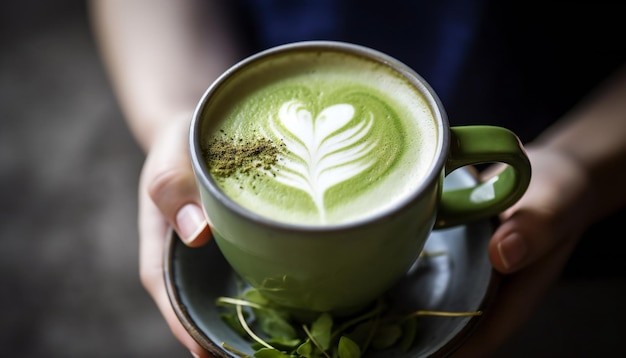 Matcha Tè Verde in tazza tenuta per mano