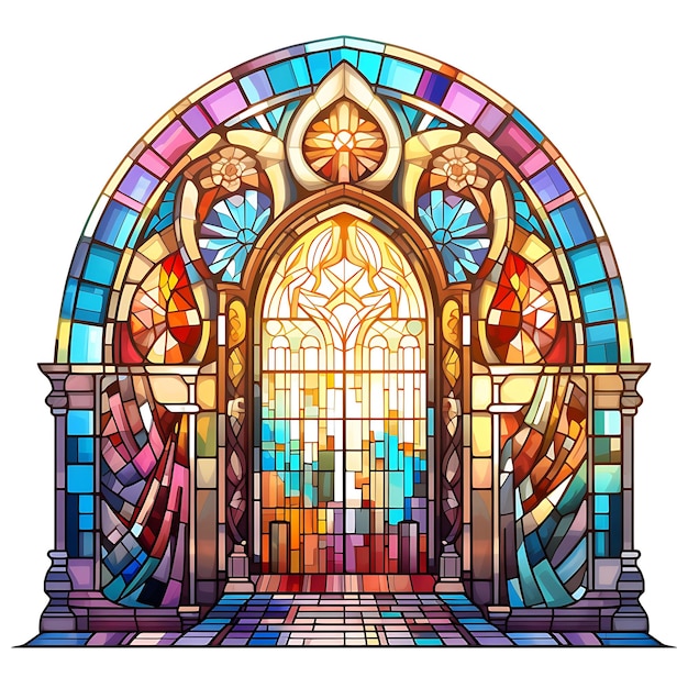 Materiale in vetro colorato della Santa Croce con macchie colorate Happy Palm Sunday Frame Acquerello Art