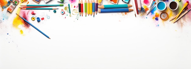 materiali educativi con matite colorate per scrivere spazio per il design del volantino di ritorno a scuola