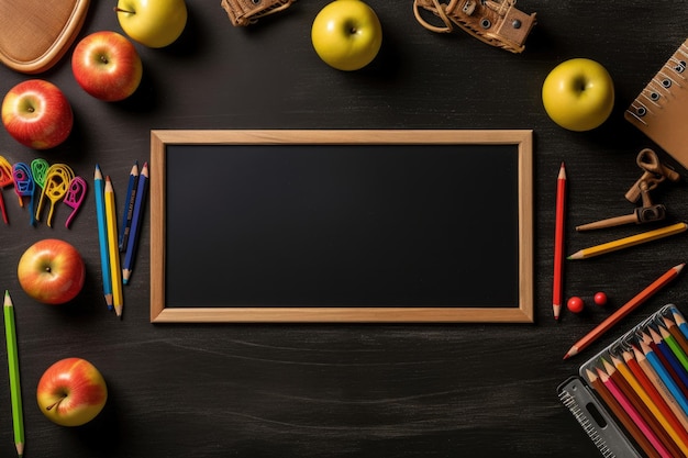 Materiali scolastici per gli studenti Tavola matite matite e mele