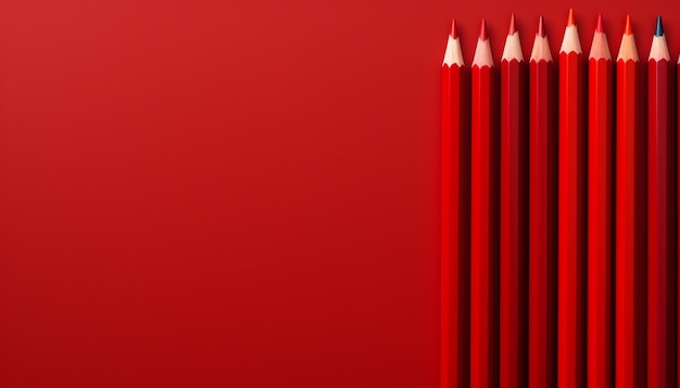 Matite rosse su uno sfondo rosso con illustrazione 3D dello spazio di copia