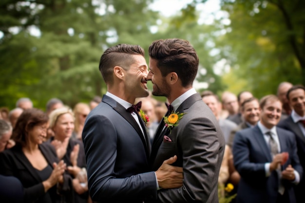 Matrimonio gay coppia gay matrimonio ritratto di coppia gay felice il giorno del matrimonio generativo ai contenuto