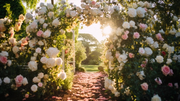 Matrimonio in giardino con rose in fiore