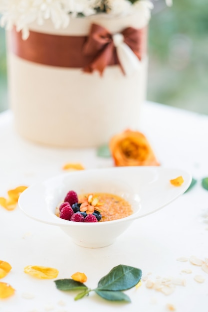 Mattina delizioso snack muesli concetto di farina d'avena. colazione americana tradizionale. corretto stile di vita nutrizionale.