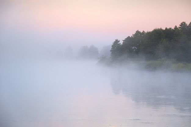 Mattinata nebbiosa al fiume Nioman, Bielorussia