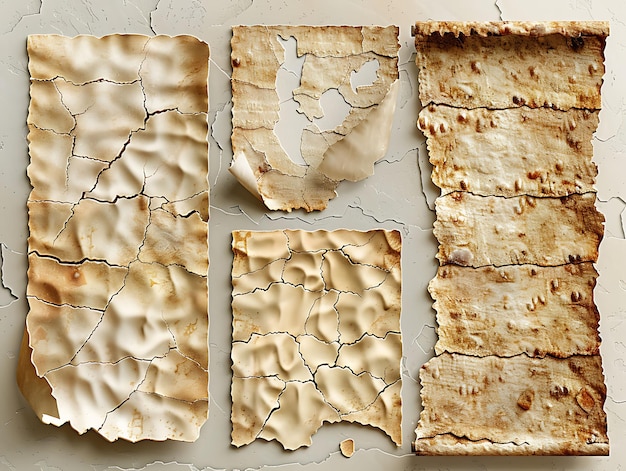 Matzah con consistenza di pietra rotta con effetto collage illustrato in tendenza Decorazione di sfondo