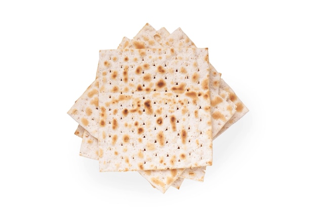 Matzah. Pane ebraico rituale tradizionale isolato su sfondo bianco. Cibo pasquale. Concetto di celebrazione della festa ebraica di Pesach. Matzo kosher ebraico tradizionale. Modello.