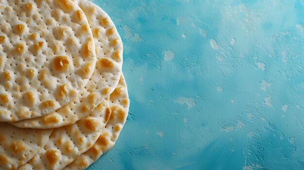 Matzah per la Pasqua disposta su uno sfondo blu sereno