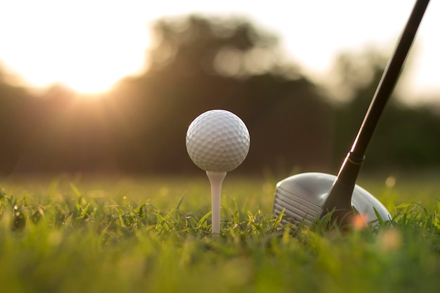 Mazze da golf e palline da golf su un prato verde in un bellissimo campo da golf