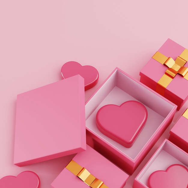 Mazzo 3D di confezione regalo con simbolo del cuore di amore lucido