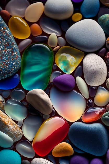 Mazzo di diverse rocce colorate e ciottoli generativi ai