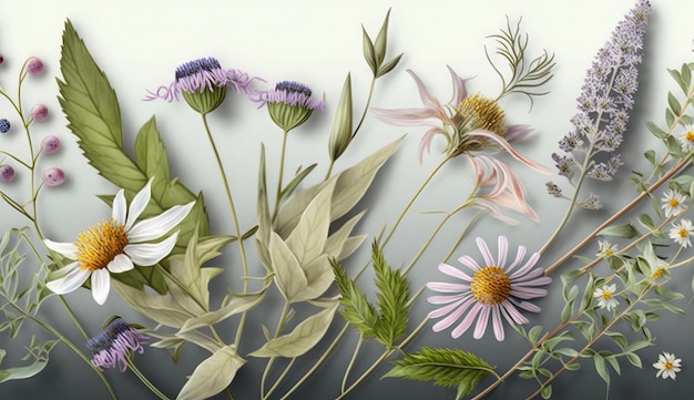 Mazzo di fiori con colori tenui e petali traslucidi macro su sfondo bianco ai generativo