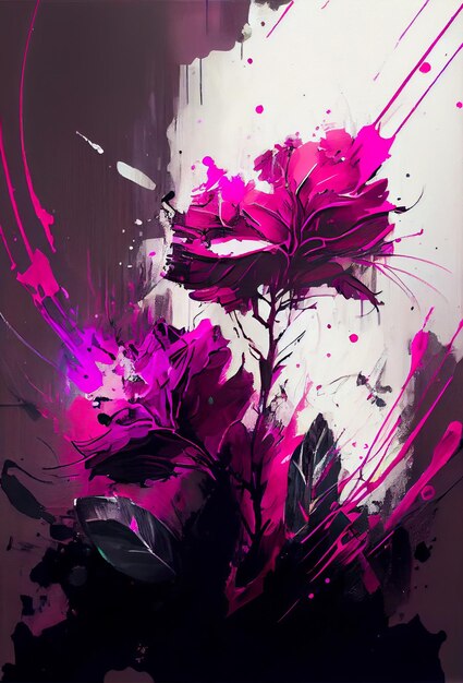 Mazzo di fiori magenta astratto con spruzzi di vernice