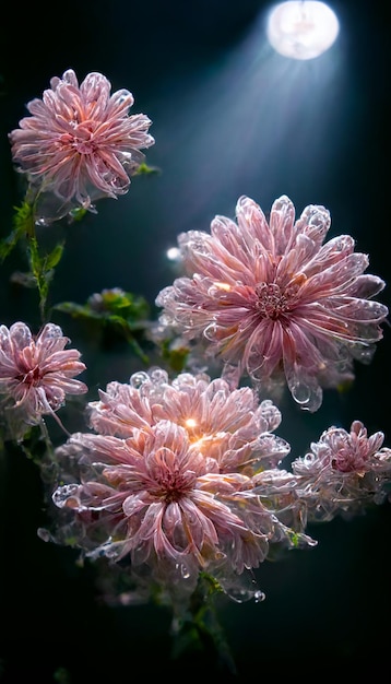 Mazzo di fiori rosa con gocce d'acqua su di essi ai generativa