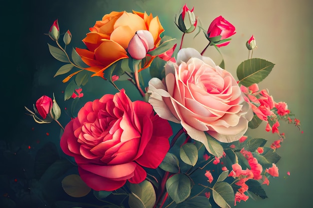 Mazzo di meravigliose rose fresche
