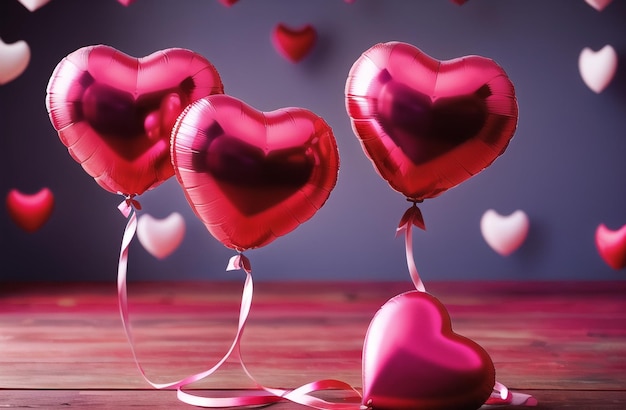 Mazzo di mongolfiere a forma di cuore Collezione Decorazione di San Valentino Festa romantica Sfondo AI generativa
