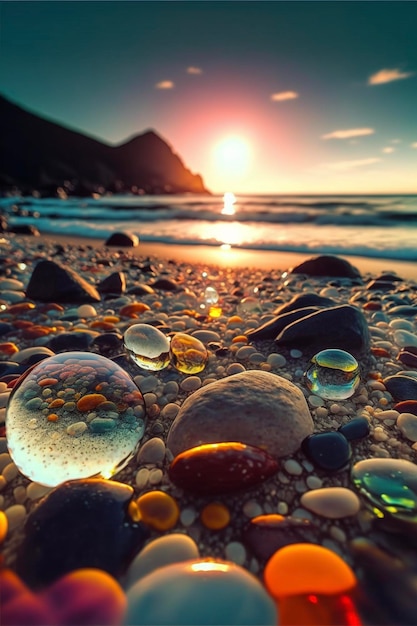 Mazzo di rocce che si siedono in cima ad una spiaggia generativa ai