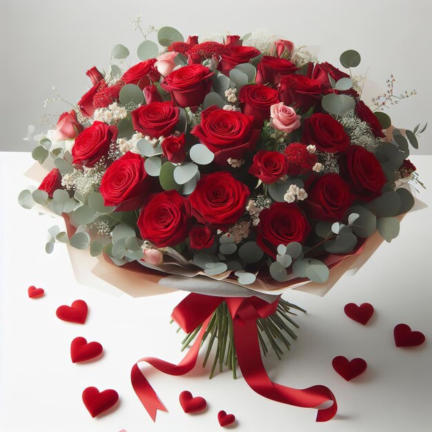 Mazzo di rose rosse di San Valentino su sfondo bianco