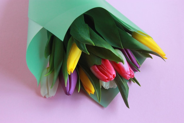 Mazzo di tulipani sullo sfondo colorato - presente per la Giornata internazionale della donna