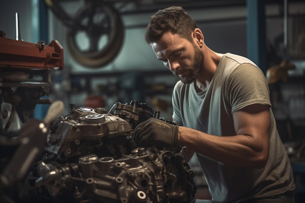 meccanico automobilistico che ripara l'auto sfondo in stile bokeh