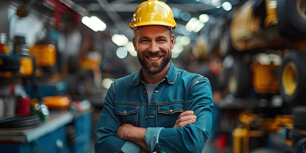 Meccanico automobilistico che utilizza il tablet per controllare le parti dell'auto in officina Concetto Tecnologia automobilistica Tabella diagnostica Strumenti meccanici Servizio di manutenzione dei veicoli Efficienza dell'officina