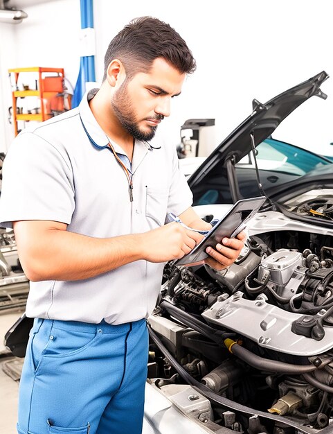 Meccanico d'auto al servizio auto che controlla l'auto Generato da AI