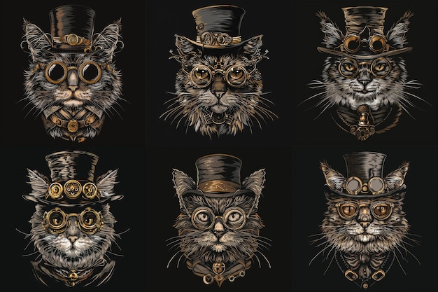 Mechanical Meow Steampunk Cat vestito per impressionare con cappello e occhiali